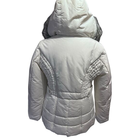 Weather Tamer Winter White Puffer Coat Faux Fur Removable Hood Size M - Picture 2 of 15